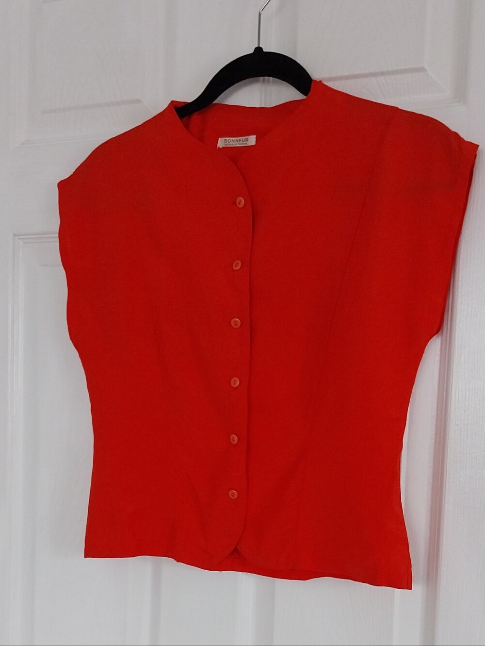Vibrant Red Sleeveless Button-Front Women's Top